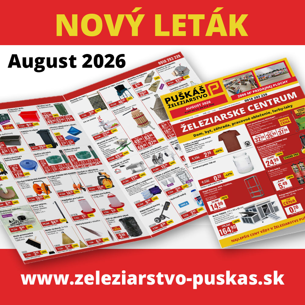 Leták Železiarstvo Puškáš august 2026